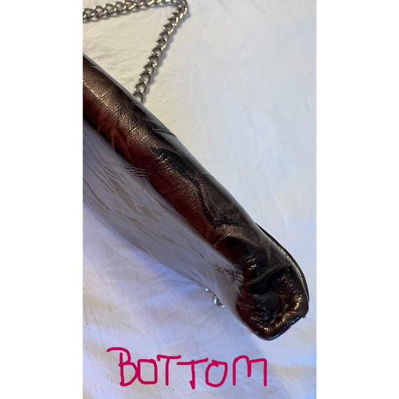 Jessica McClintock Purse Brown Envelope Purse Chain Strap Faux Leather Pocket - Picture 4 of 6